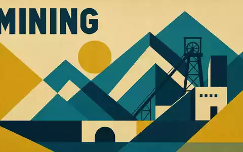 Rio Tinto plc (ISIN GB0007188757) und der Bergbausektor inspirieren dieses geometrische Bauhaus-Poster mit Förderturm-Motiv - Foto: THN