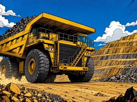 Rio Tinto plc (ISIN GB0007188757) und schwere Bergbaugeräte inspirieren diese farbenfrohe Pop-Art-Comic-Illustration - Foto: THN
