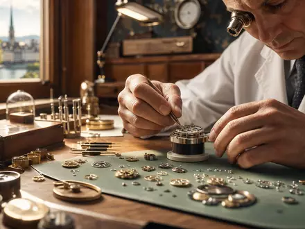 Fotorealistisches Bild zeigt Uhrmacher-Werkstatt für Cie Financière Richemont, Aktie ISIN CH0210483332, Genf Schweiz - Foto: THN