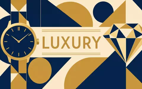 Geometrisches Bauhaus-Poster mit Uhr- und Diamantmotiv steht für Cie Financière Richemont, ISIN CH0210483332, Luxusgüterbranche - Foto: THN