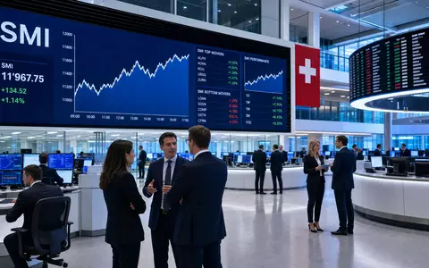 Börsen-Editorial vom Handelsraum zeigt SMI-Indexkurse, symbolisiert Cie Financière Richemont, ISIN CH0210483332, an Schweizer Börse - Foto: THN