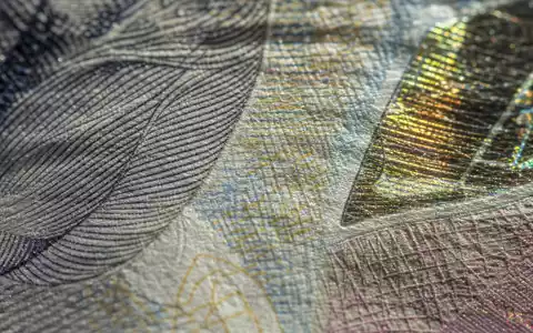HSBC Holdings plc (ISIN GB0005405286) handelt mit Devisen, dargestellt durch detaillierte Banknotenstrukturen in Nahaufnahme - Foto: THN