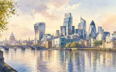 Unilever plc (ISIN GB00B10RZP78) hat ihren Unternehmenssitz in London, dargestellt in sanfter Aquarelltechnik am Flussufer - Foto: THN