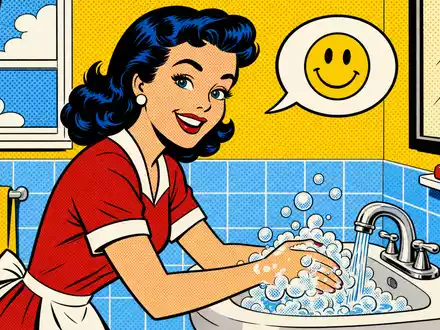 Unilever plc (ISIN GB00B10RZP78) prägt den Alltag mit Hygieneprodukten, comichaft dargestellt in fröhlicher Pop-Art-Szene - Foto: THN