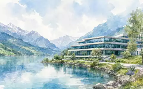 Aquarellbild eines Firmensitzes am Schweizer See symbolisiert den Hauptsitz von Glencore plc, ISIN JE00B4T3BW64 - Foto: THN