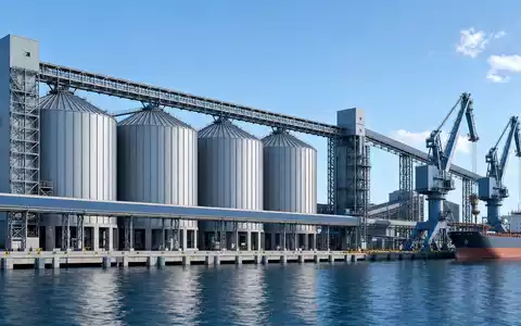 Architektur-Rendering eines Hafenterminals veranschaulicht die globale Rohstofflogistik des Konzerns Glencore plc, ISIN JE00B4T3BW64 - Foto: THN