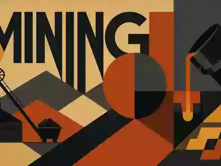 Geometrisches Bauhaus-Poster mit Bergbau-Symbolik steht für den Rohstoffsektor von Glencore plc, JE00B4T3BW64 - Foto: THN