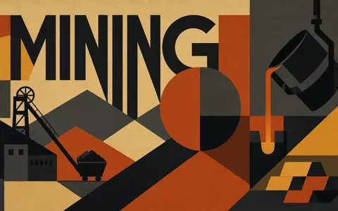 Geometrisches Bauhaus-Poster mit Bergbau-Symbolik steht für den Rohstoffsektor von Glencore plc, JE00B4T3BW64 - Foto: THN