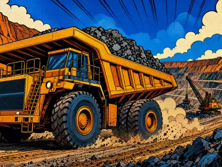 Pop-Art-Comic mit Muldenkipper im Tagebau verbildlicht anschaulich die Bergbauaktivitäten von Glencore plc, JE00B4T3BW64 - Foto: THN
