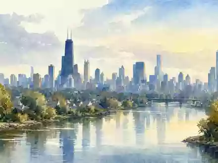 Aquarell der Chicagoer Skyline, Heimatstadt von Arthur J. Gallagher & Co., ISIN US3635761097 - Foto: THN