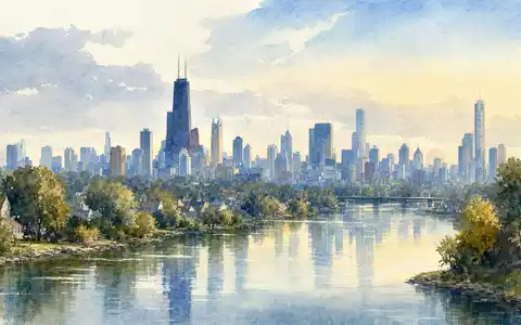 Aquarell der Chicagoer Skyline, Heimatstadt von Arthur J. Gallagher & Co., ISIN US3635761097 - Foto: THN