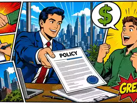 Pop-Art-Comic-Szene: Versicherungsbroker übergibt Police, passend zu Arthur J. Gallagher & Co. US3635761097 - Foto: THN