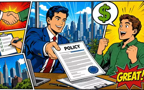Pop-Art-Comic-Szene: Versicherungsbroker ĂŒbergibt Police, passend zu Arthur J. Gallagher & Co. US3635761097 - Foto: THN