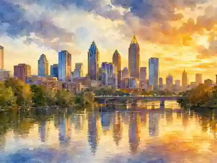 Assurant Inc. Heimatstadt Atlanta in Aquarellmalerei verewigt den bedeutenden Standort des Versicherers US04621X1081 - Foto: THN