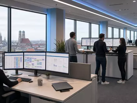 ATOSS Software AG zeigt modernes Münchner Büro mit digitalen Workforce-Management-Dashboards, ISIN DE0005104400 - Foto: THN