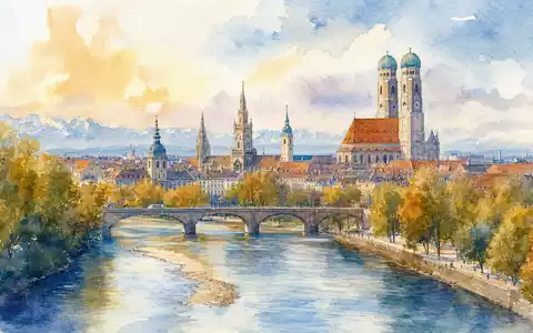 ATOSS Software AG Heimatstadt München im Aquarellstil mit Isar und Frauenkirche, ISIN DE0005104400 - Foto: THN
