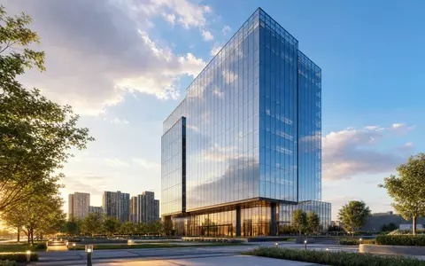 ATOSS Software AG als schlankes modernes Glas-Hochhaus im Architektur-CGI-Render dargestellt, ISIN DE0005104400 - Foto: THN