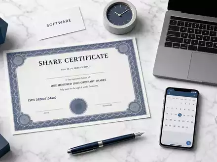 ATOSS Software AG Aktie mit ISIN DE0005104400 als stilvolles Flatlay-Arrangement auf Marmor - Foto: THN