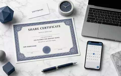ATOSS Software AG Aktie mit ISIN DE0005104400 als stilvolles Flatlay-Arrangement auf Marmor - Foto: THN