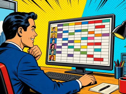 ATOSS Software AG als farbenfroher Pop-Art-Comic mit digitaler Schichtplanung am Computer, ISIN DE0005104400 - Foto: THN