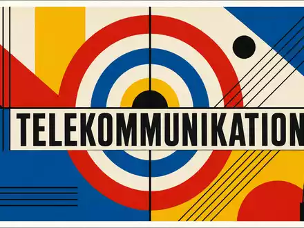 AT&T Inc. Bauhaus-Geometrieposter mit Primärfarben und Sektor-Schrift Telekommunikation passend zur Aktie US00206R1023 - Foto: THN