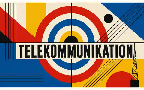 AT&T Inc. Bauhaus-Geometrieposter mit Primärfarben und Sektor-Schrift Telekommunikation passend zur Aktie US00206R1023 - Foto: THN