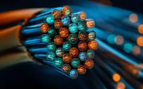 AT&T Inc. Glasfaserkabel-Querschnitt in extremer Makroaufnahme zeigt leuchtende Lichtkerne der Aktie US00206R1023 - Foto: THN