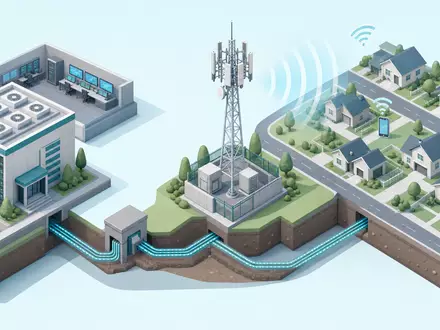 AT&T Inc. isometrische 3D-Wertschöpfungskette Telekommunikation von Mast bis Haushalt für Aktie US00206R1023 - Foto: THN
