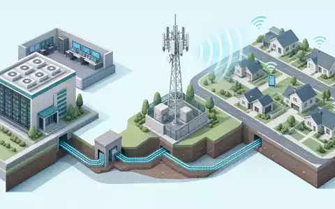 AT&T Inc. isometrische 3D-Wertschöpfungskette Telekommunikation von Mast bis Haushalt für Aktie US00206R1023 - Foto: THN
