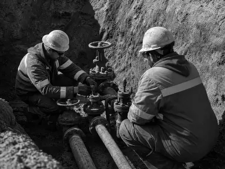Atmos Energy Corp. Techniker inspizieren unterirdische Ventile im Graben, Aktie US0495601058 dokumentarisch festgehalten - Foto: THN