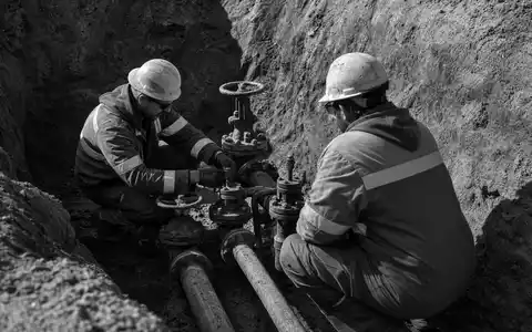 Atmos Energy Corp. Techniker inspizieren unterirdische Ventile im Graben, Aktie US0495601058 dokumentarisch festgehalten - Foto: THN