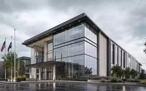 Atmos Energy Corp. modernes Betriebszentrum Architektur-Render in Texas mit Glasfassade, ISIN US0495601058 - Foto: THN