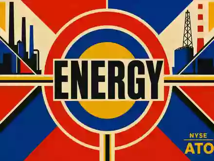 Atmos Energy Corp. Bauhaus-Poster mit geometrischen Formen und dem ENERGY-Sektor-Schriftzug, ISIN US0495601058 - Foto: THN