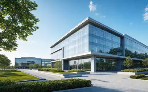 BMW AG (DE0005190003): moderner Architektur-Render eines gläsernen Forschungs- und Entwicklungscampus, ohne jede Firmenkennzeichnung sichtbar - Foto: THN