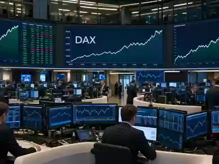 BMW AG (DE0005190003): Börsen-Editorialfoto vom Frankfurter Trading-Floor mit DAX-Kursdiagrammen auf großen digitalen Bildschirmen - Foto: THN