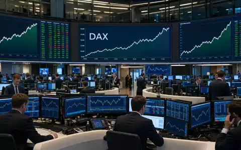 BMW AG (DE0005190003): Börsen-Editorialfoto vom Frankfurter Trading-Floor mit DAX-Kursdiagrammen auf großen digitalen Bildschirmen - Foto: THN