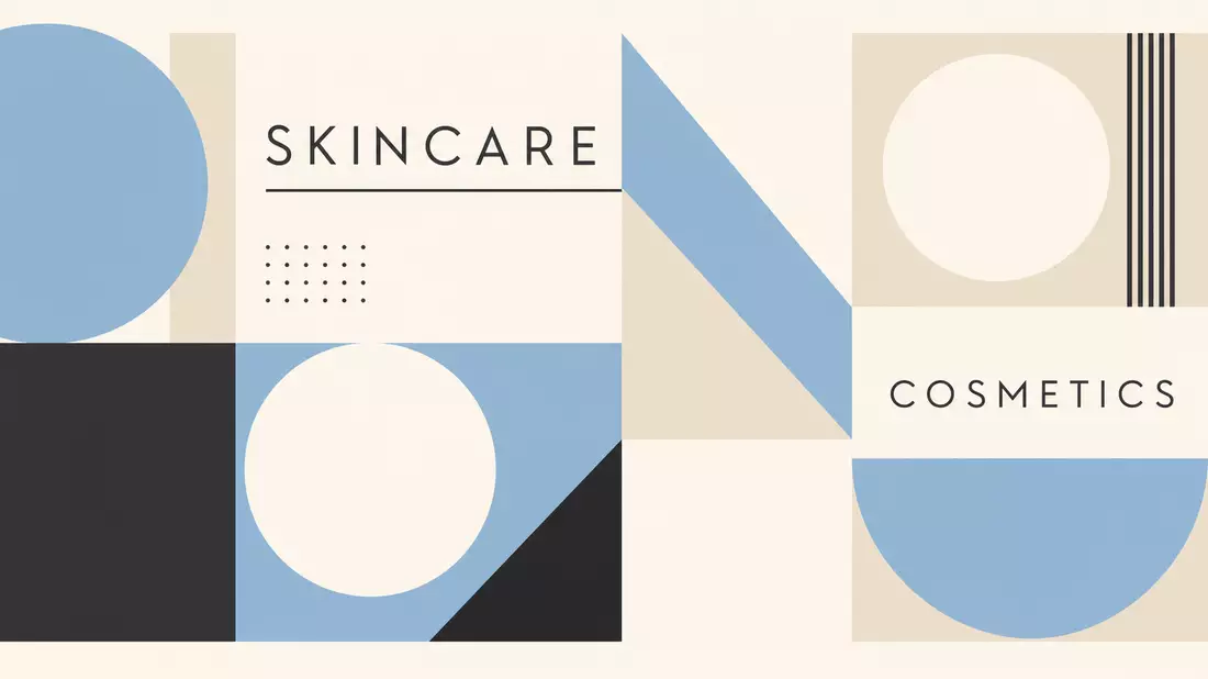 Geometrisches Bauhaus-Poster mit Formen und den Begriffen Skincare und Cosmetics