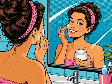 Pop-Art-Comic-Szene einer Frau bei Gesichtspflege illustriert die Marke Beiersdorf AG, ISIN DE0005200000 - Foto: THN