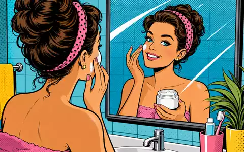 Pop-Art-Comic-Szene einer Frau bei Gesichtspflege illustriert die Marke Beiersdorf AG, ISIN DE0005200000 - Foto: THN