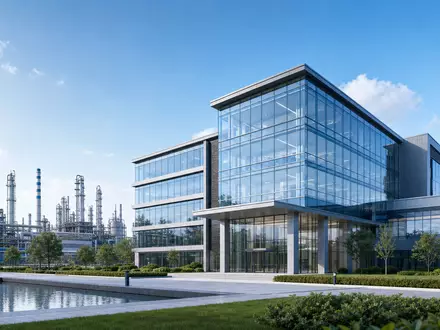 BASF SE (ISIN DE000BASF111) unterhält moderne Verwaltungsgebäude direkt neben großflächigen industriellen Chemieanlagen und Produktionsstätten - Foto: THN