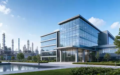 BASF SE (ISIN DE000BASF111) unterhält moderne Verwaltungsgebäude direkt neben großflächigen industriellen Chemieanlagen und Produktionsstätten - Foto: THN