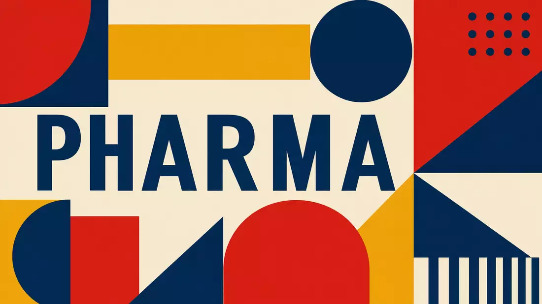Bauhaus-Stil Poster mit geometrischen Formen, Kreisen und dem Schriftzug PHARMA