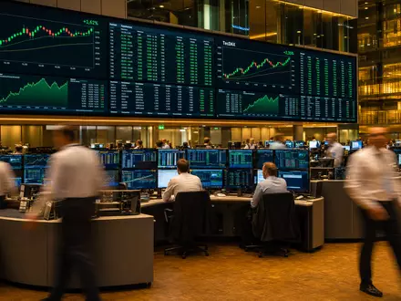 Eckert & Ziegler DE0005659700 Medizintechnik: Börsenfoto Frankfurter Handelsparkett mit SDAX TecDAX Charts auf Großdisplays - Foto: THN