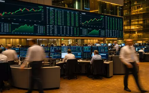Eckert & Ziegler DE0005659700 Medizintechnik: Börsenfoto Frankfurter Handelsparkett mit SDAX TecDAX Charts auf Großdisplays - Foto: THN