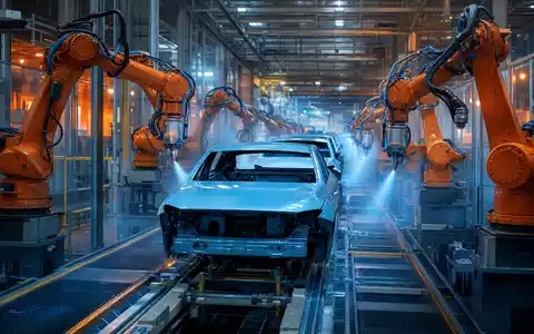 Dürr AG DE0005565204 – Roboter beschichten Karosserien automatisch in einer modernen Lackieranlage - Foto: THN