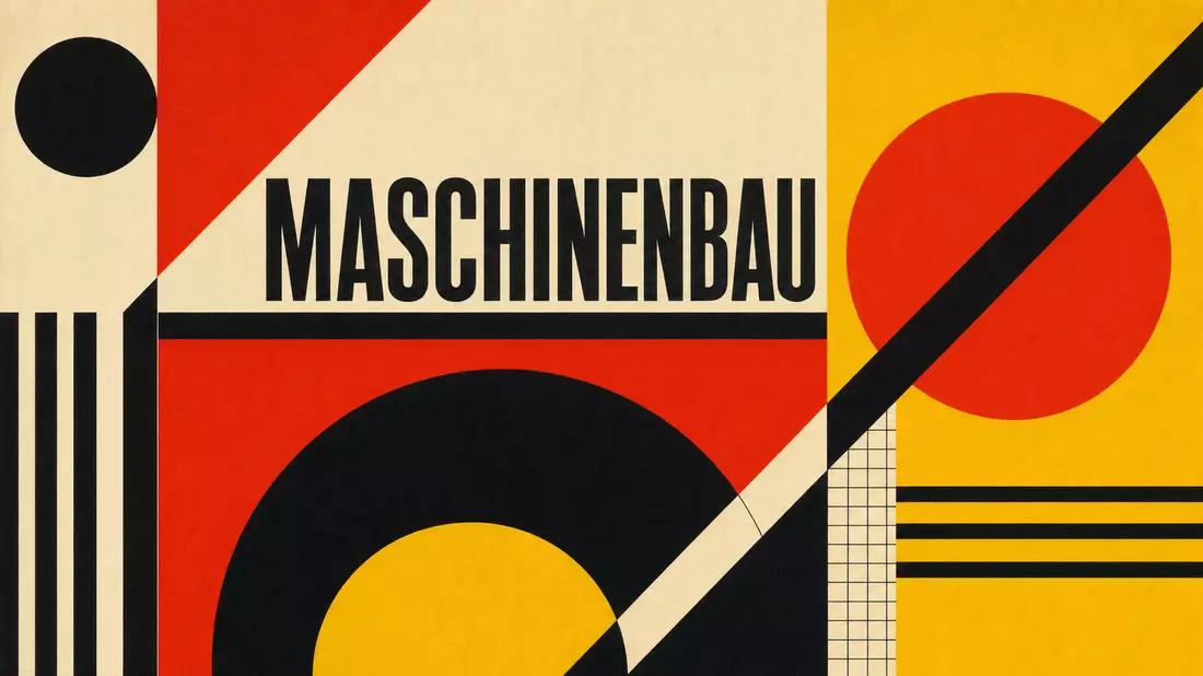 Bauhaus-Poster im modernistischen Stil mit geometrischen Formen und Schriftzug MASCHINENBAU