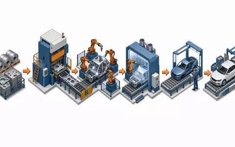 Dürr AG DE0005565204 stellt den Fertigungsprozess als isometrisches 3D-Diagramm der automobilen Wertschöpfungskette dar - Foto: THN