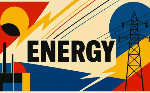 Edison International US2810201077 geometrisches Bauhaus-Poster mit kräftigen Primärfarben Hochspannungsmast und großem ENERGY-Schriftzug - Foto: THN