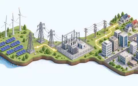 Edison International US2810201077 isometrisches 3D-Diagramm der Stromwertschöpfungskette von Solarerzeugung über Umspannwerk zur Verteilung - Foto: THN