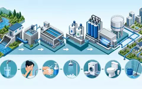 Ecolab Inc. isometrisches 3D-Diagramm der Wasseraufbereitungs-Wertschöpfungskette, US2824031014, Prozesskette von Entnahme bis Verteilung - Foto: THN